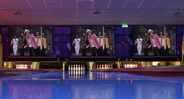 Bruno Mars Playing over Bowling Alley 
