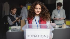 Woman working in a donation center