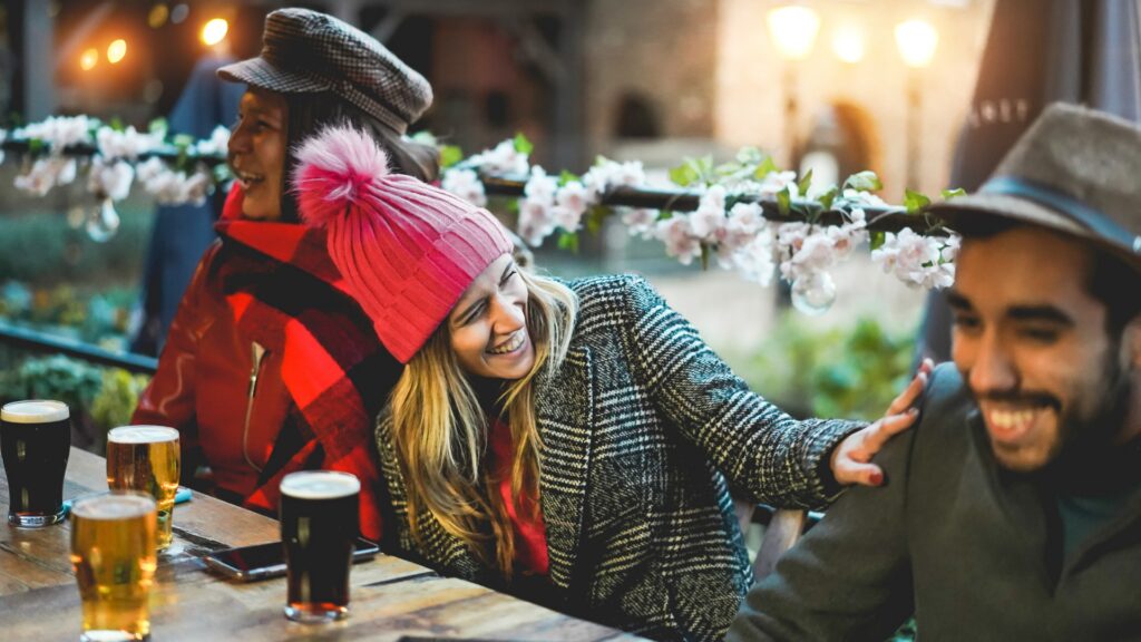 Cozy Bar with friends drinking