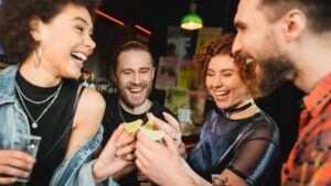 Friends having fun at the bar